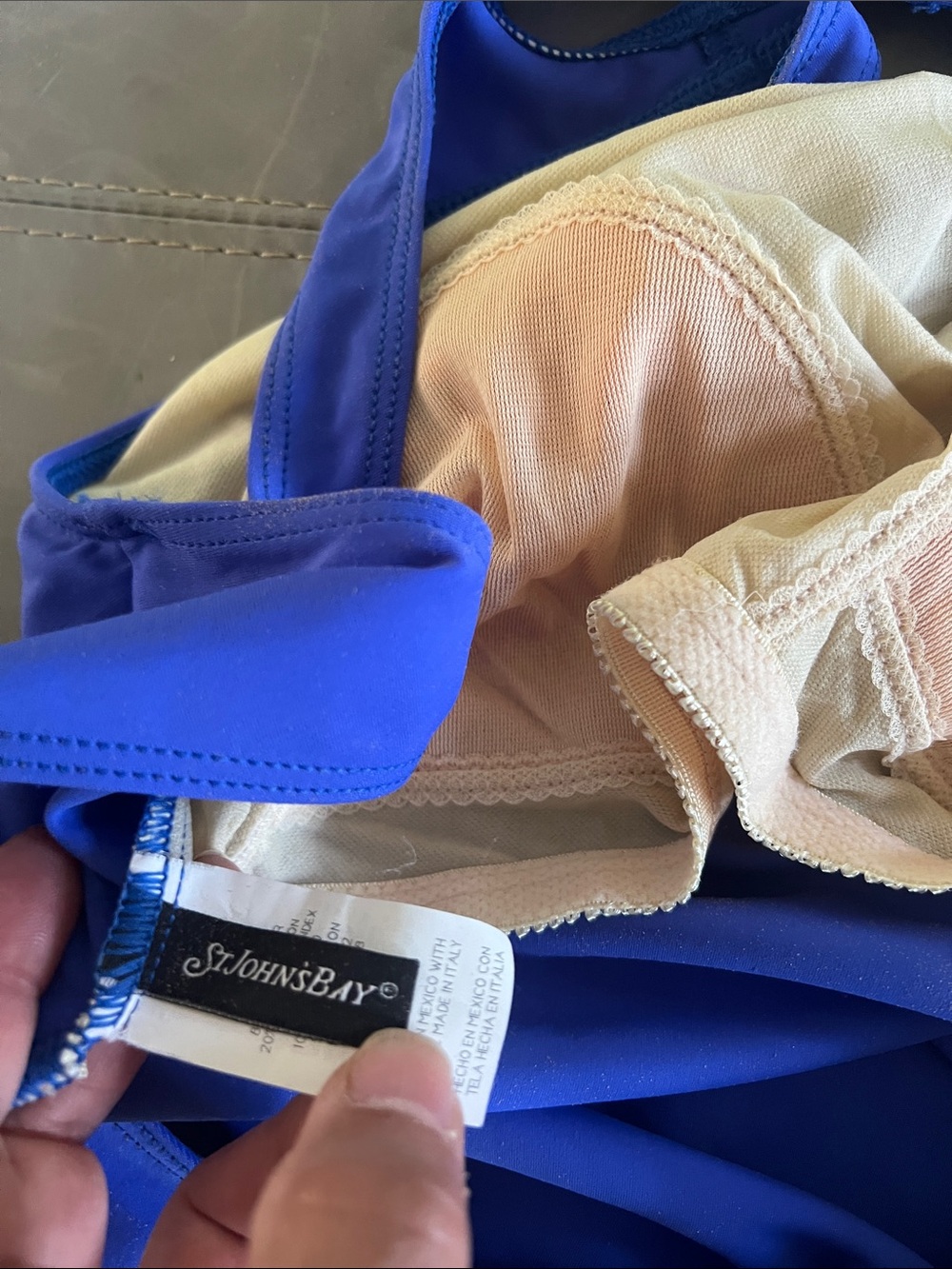 St. John's Bay Royal Blue One-Piece Swim Bodysuit with White Stripes - Picture 3 of 6